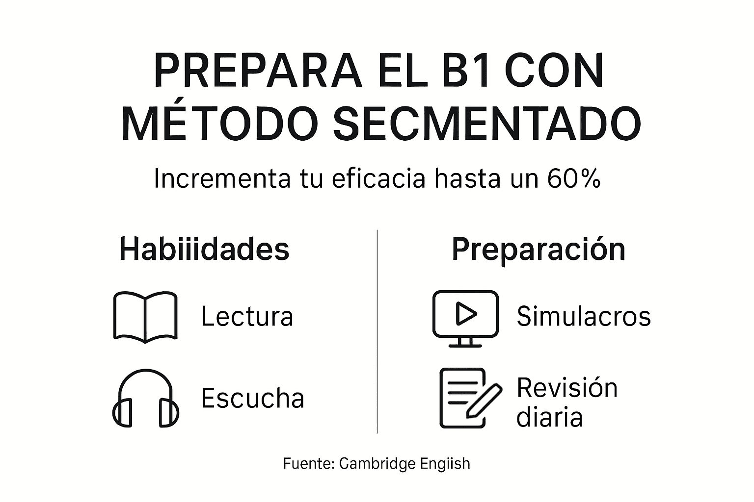 Infografía: estrategias de estudio por áreas para nivel B1 de inglés