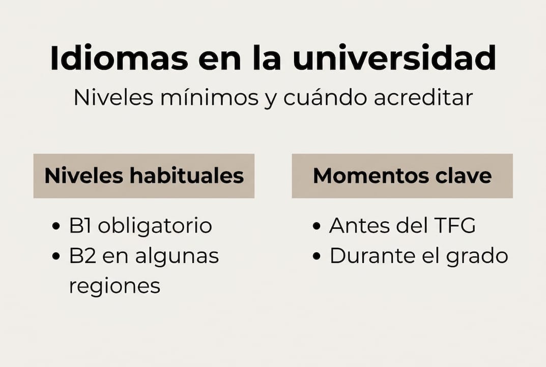 Infografía sobre los requisitos de idioma y los niveles exigidos para acceder a la universidad