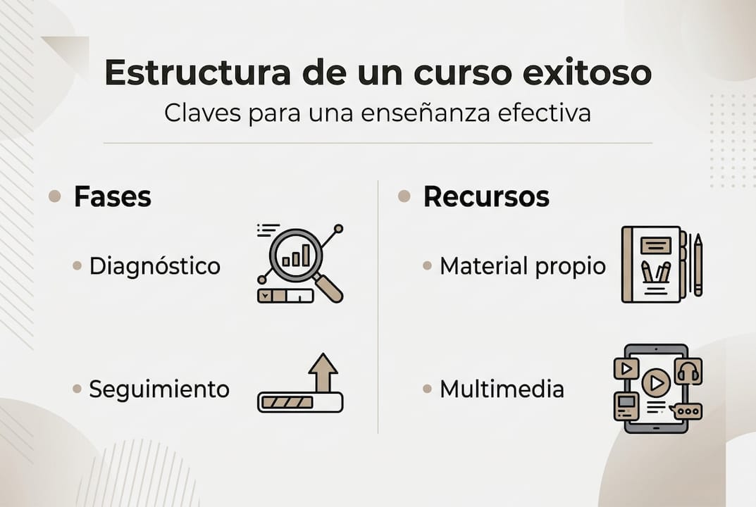 Guía visual sobre cómo se organiza un curso de inglés para niños