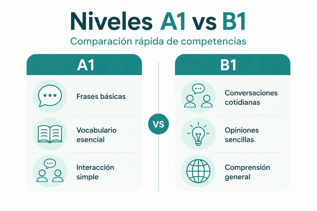 Infografía: diferencias clave entre las habilidades de los niveles A1 y B1