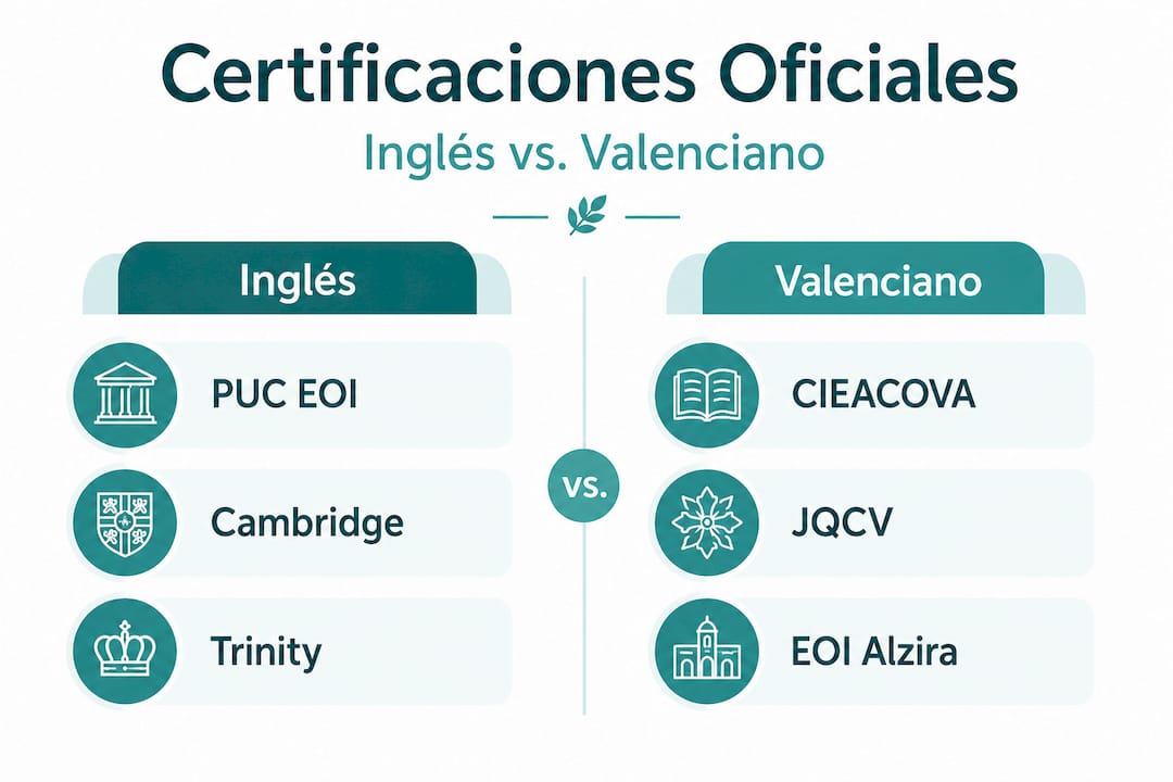 Infografía sobre las diferentes certificaciones de idiomas disponibles en Alzira: una guía visual para comparar opciones y elegir la que mejor se adapte a tus necesidades.
