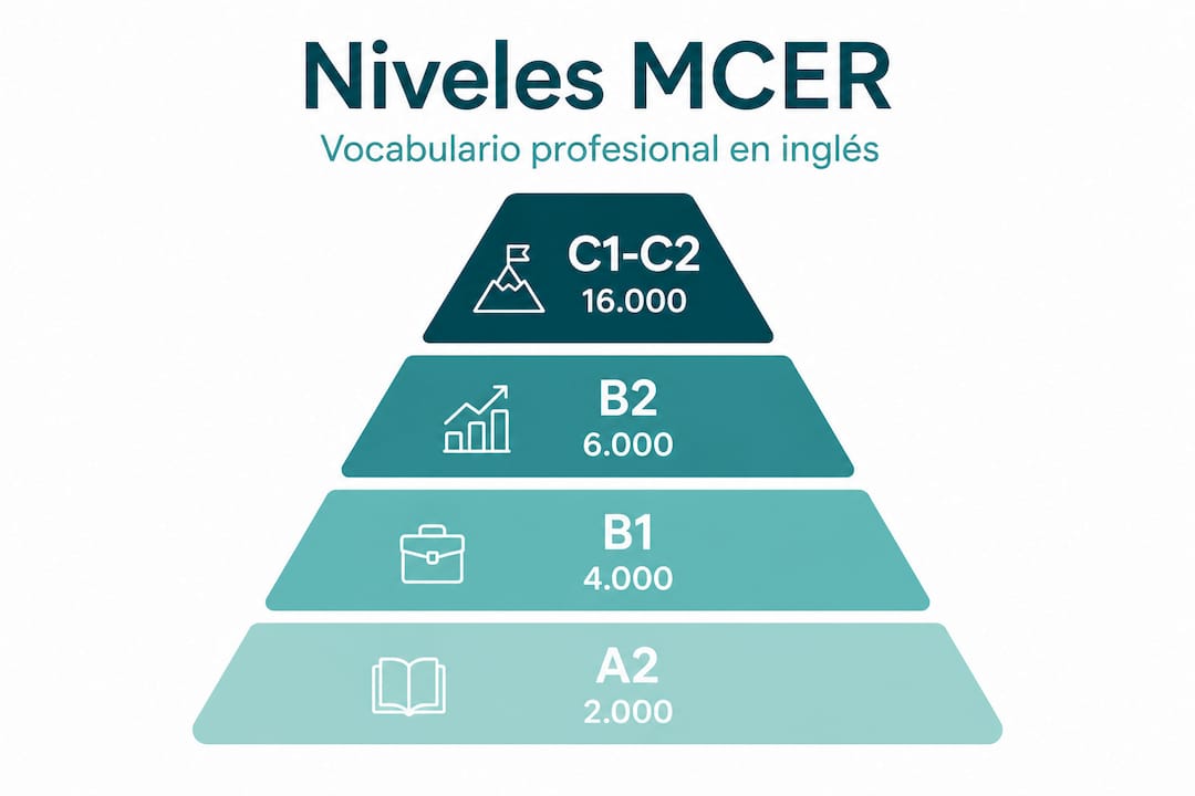 Pirámide de los niveles del MCER y vocabulario esencial