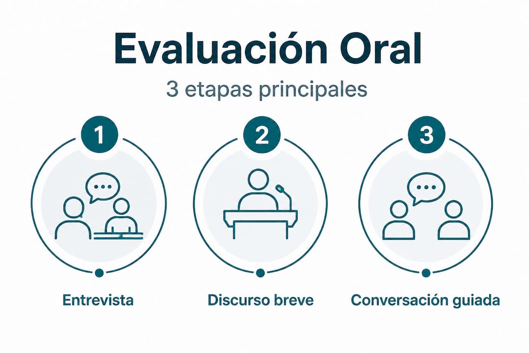 Infografía sobre la estructura fundamental de una evaluación oral en inglés