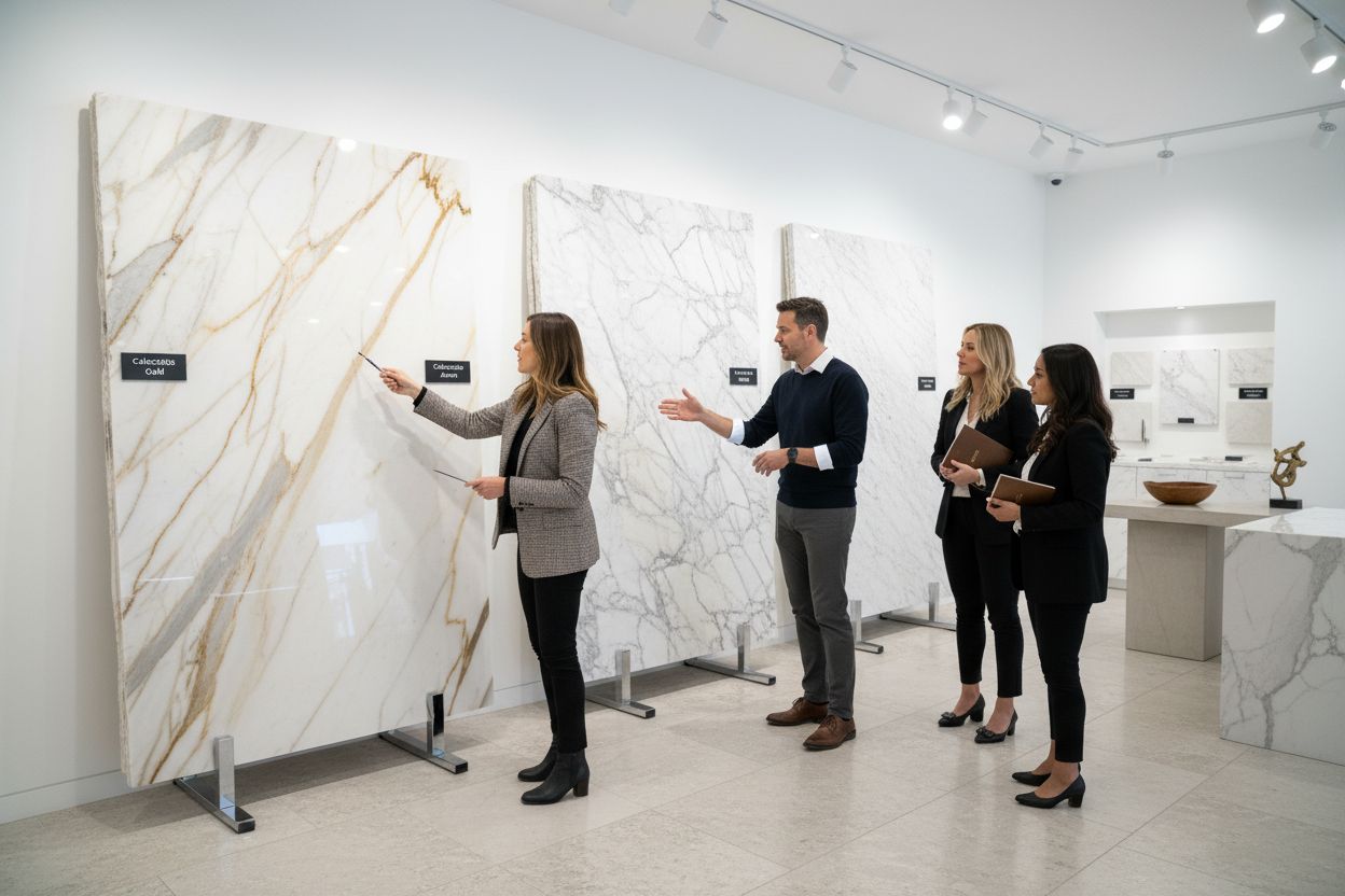Calacatta marble slabs showroom