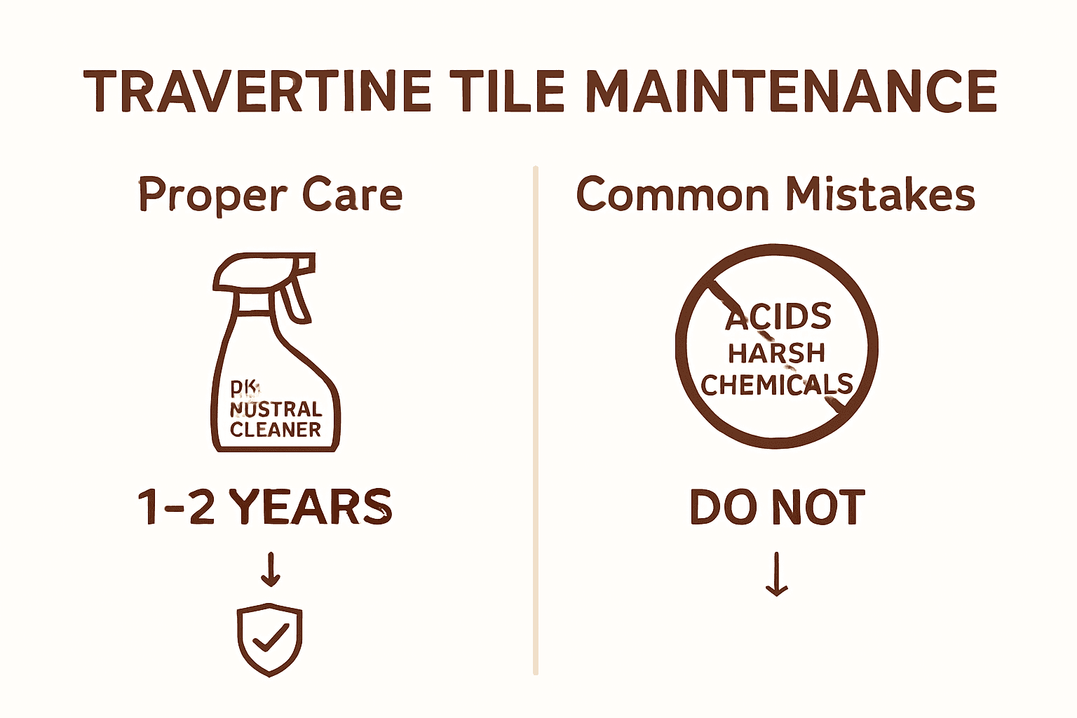 Travertine tile maintenance tips versus common mistakes infographic.