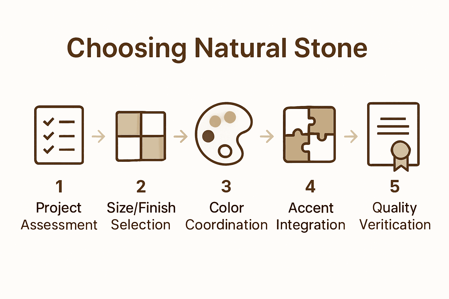 Infographic showing five key steps in selecting natural stone.