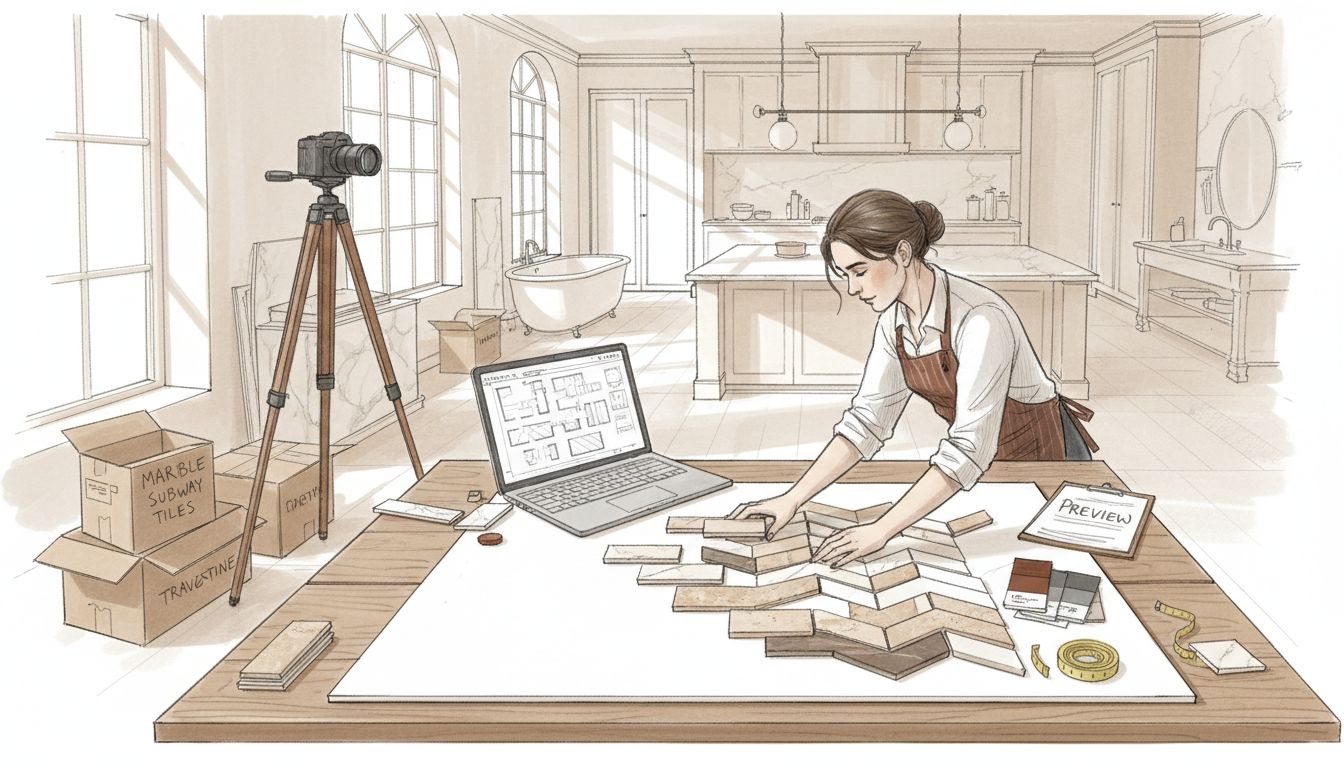 Designer dry lays tiles in studio