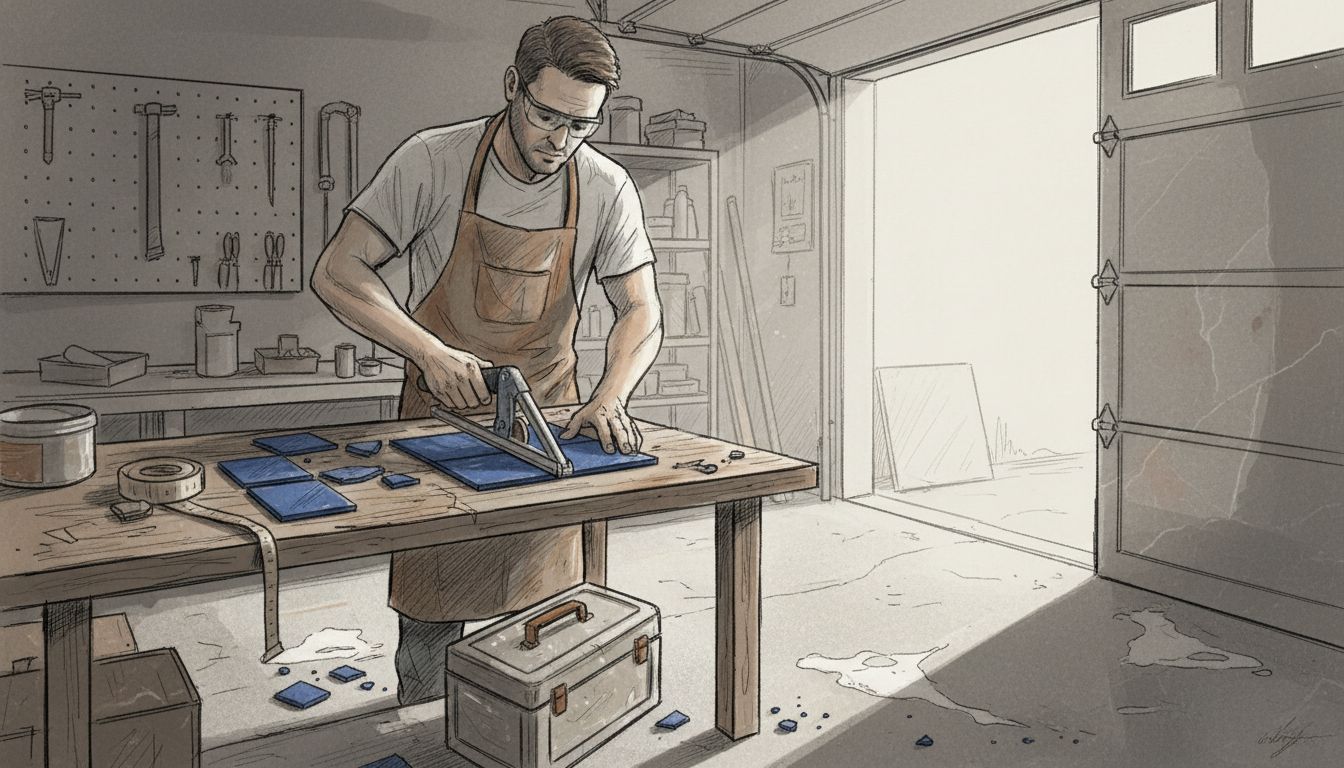 Cutting mosaic tiles with handheld tool