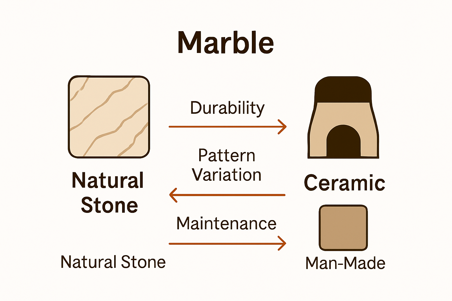 Infographic comparing marble and ceramic tiles