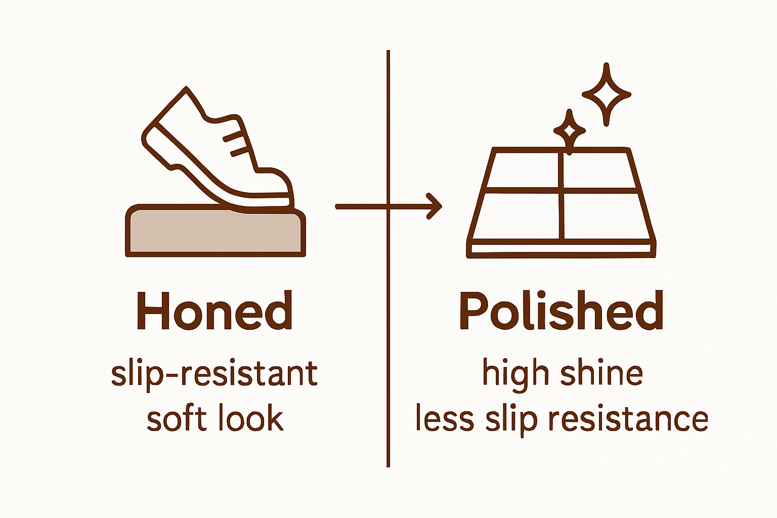 Infographic compares honed and polished marble