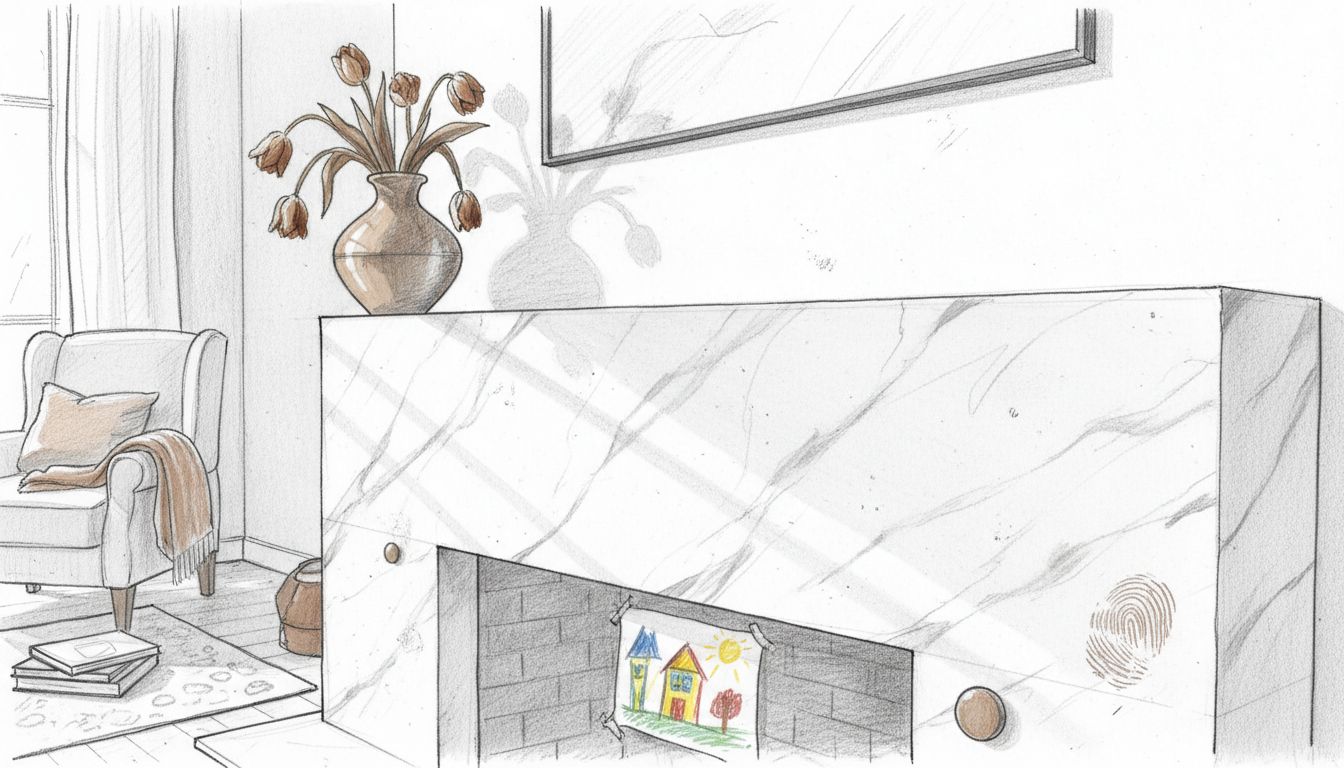 Carrara marble fireplace surround close-up