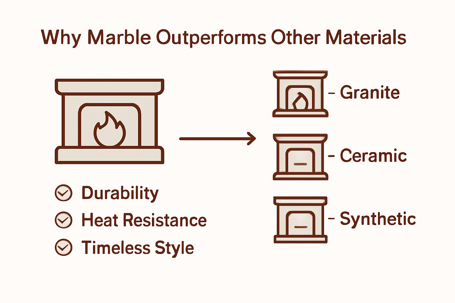 Infographic comparing marble and other fireplace materials