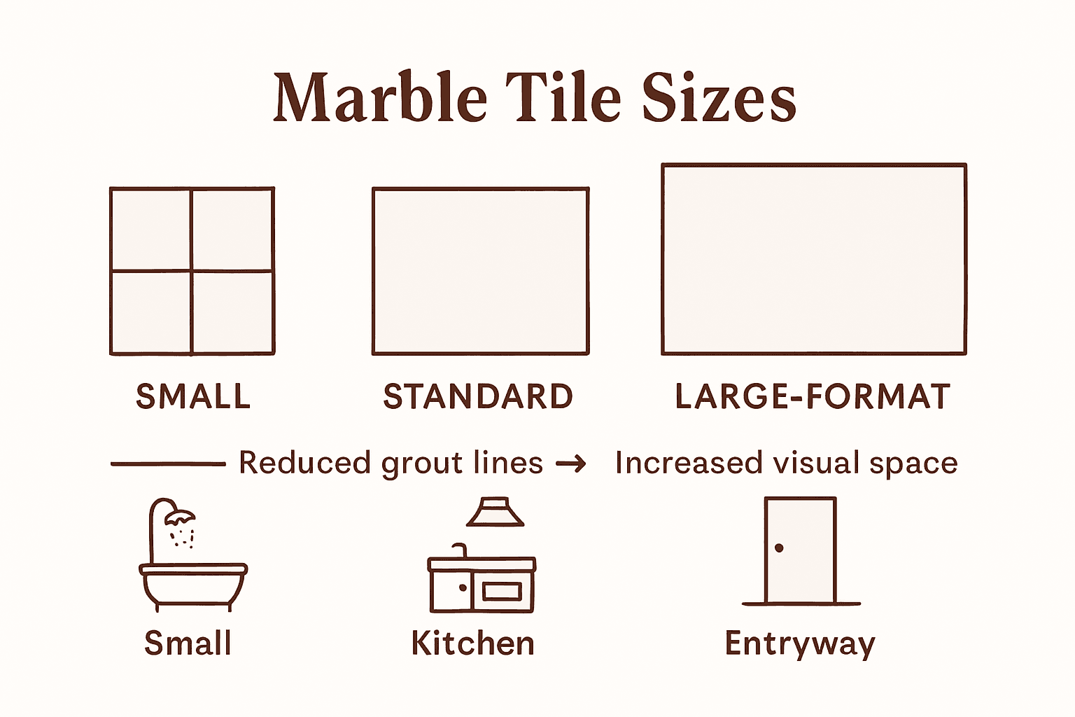Marble tile size comparison infographic