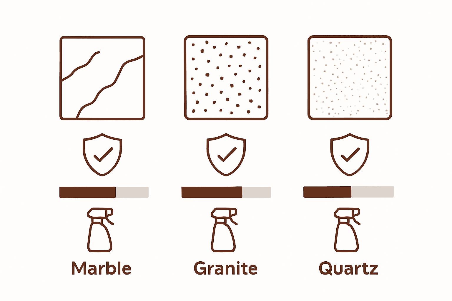 Infographic comparing marble, granite, quartz