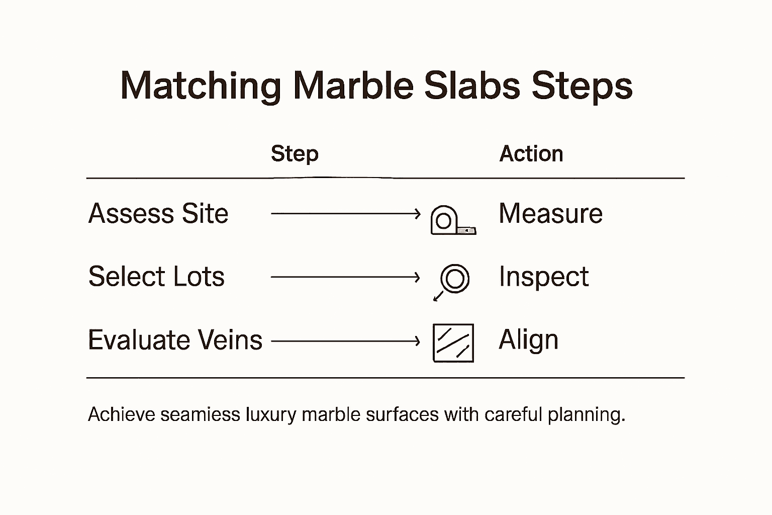 Infographic showing marble matching process steps