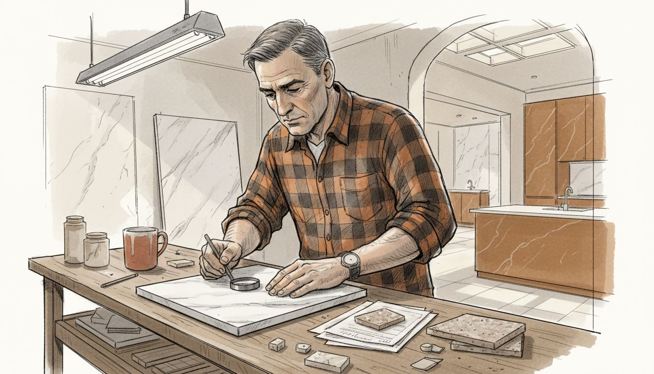 Expert inspecting marble quality closely