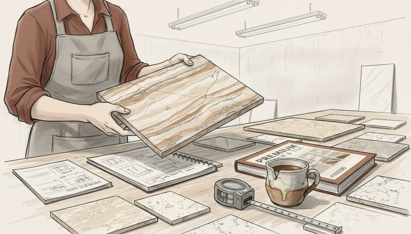 Hands holding vein cut marble sample