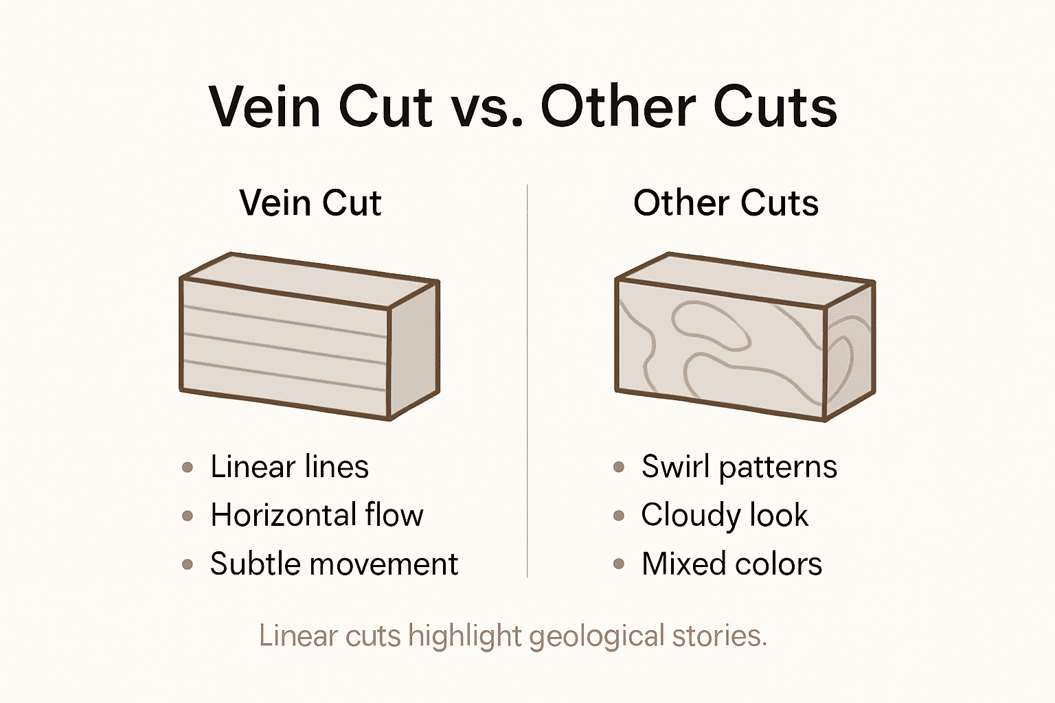 Infographic showing vein cut marble comparison