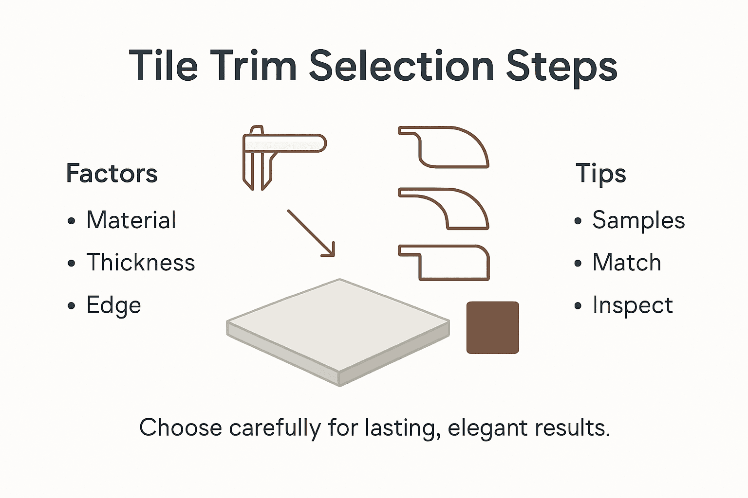 Infographic showing tile trim selection steps and tips