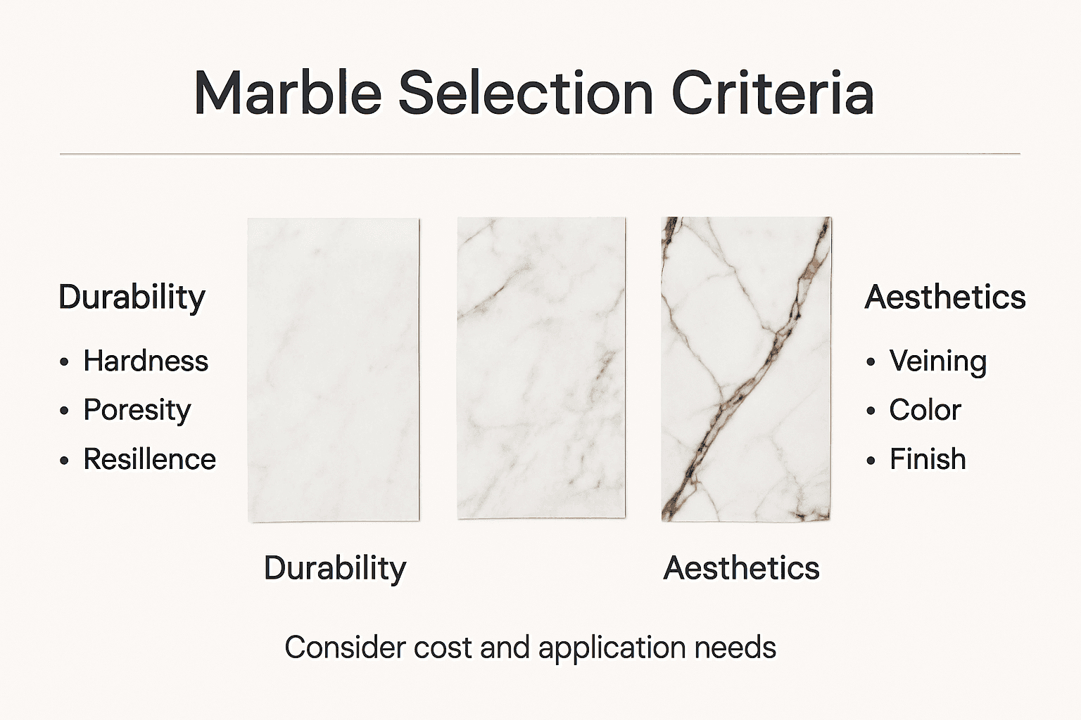 Infographic showing marble selection at-a-glance