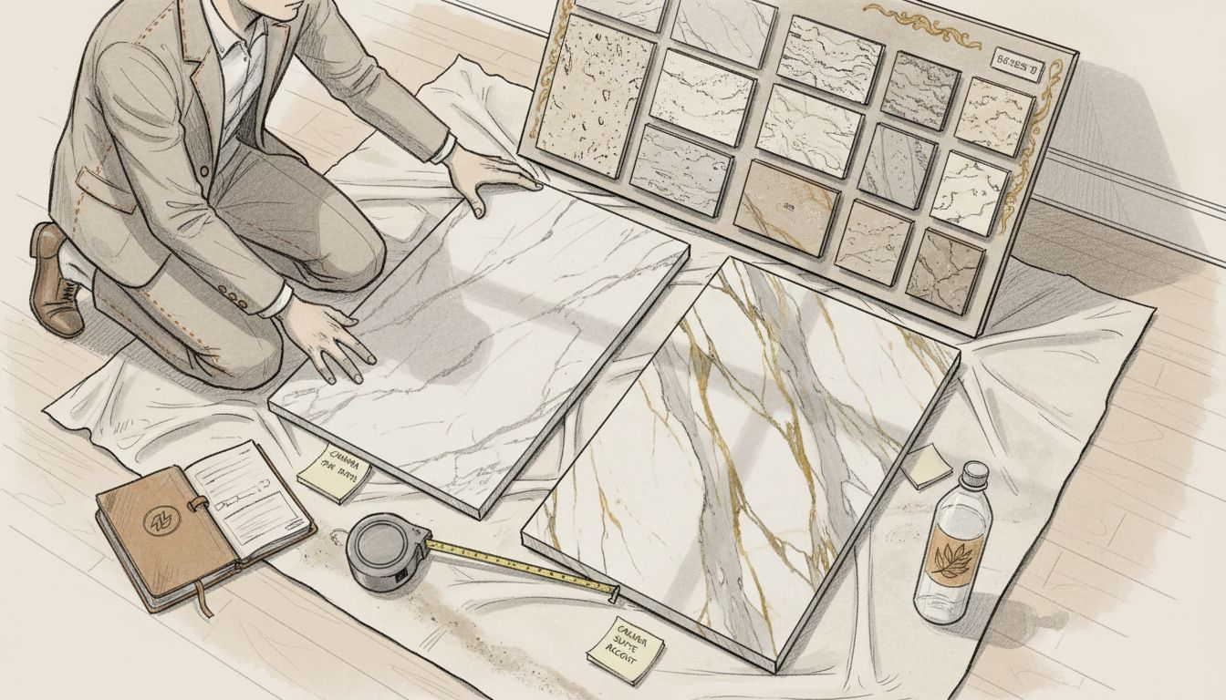 Designer comparing marble varieties