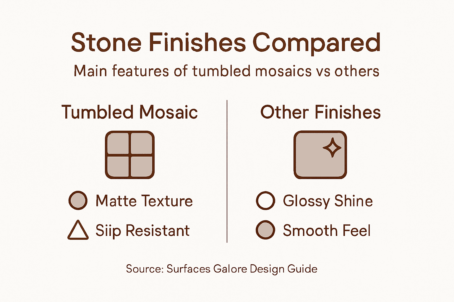 Infographic comparing tumbled mosaic to other finishes