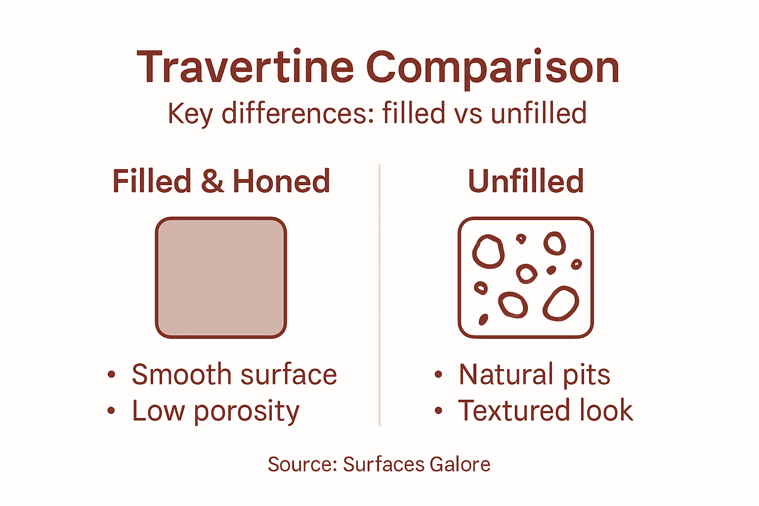 Infographic comparing filled and unfilled travertine