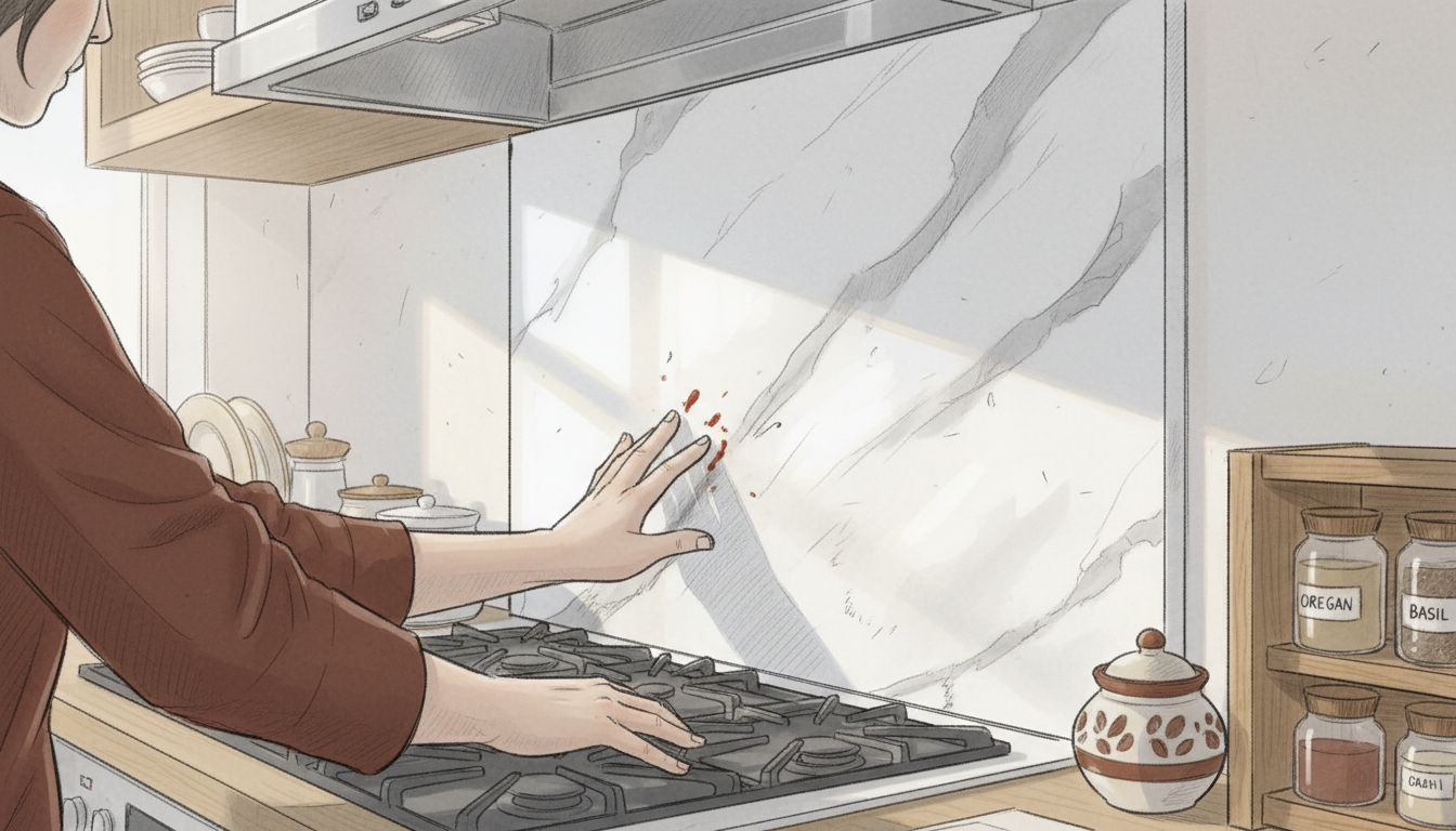 Marble backsplash close up with details