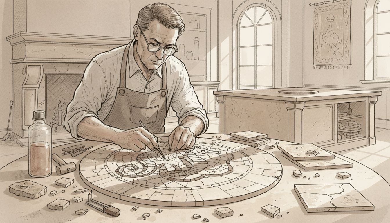 Artisan creating Mediterranean stone mosaic