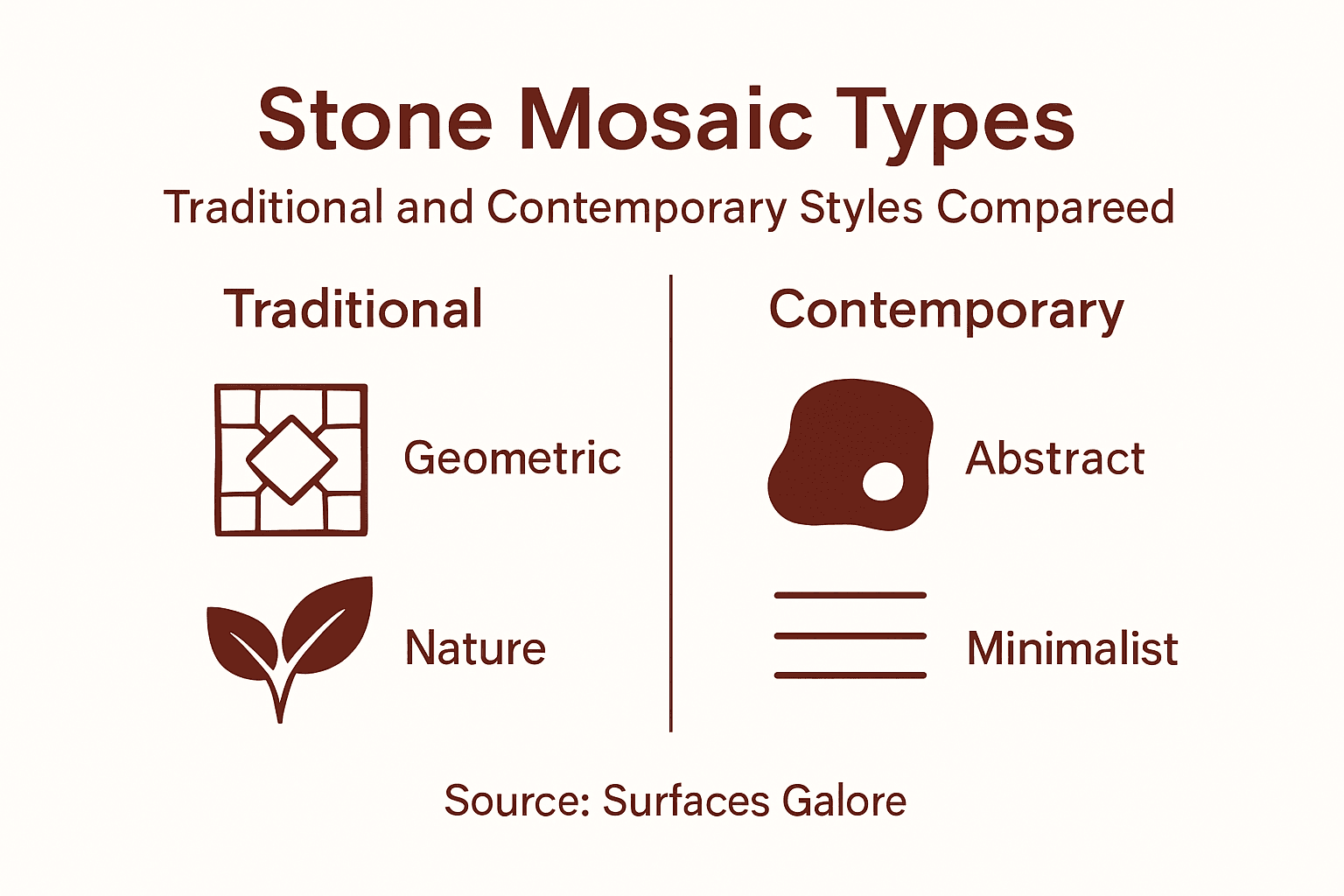 Infographic comparing mosaic types and styles