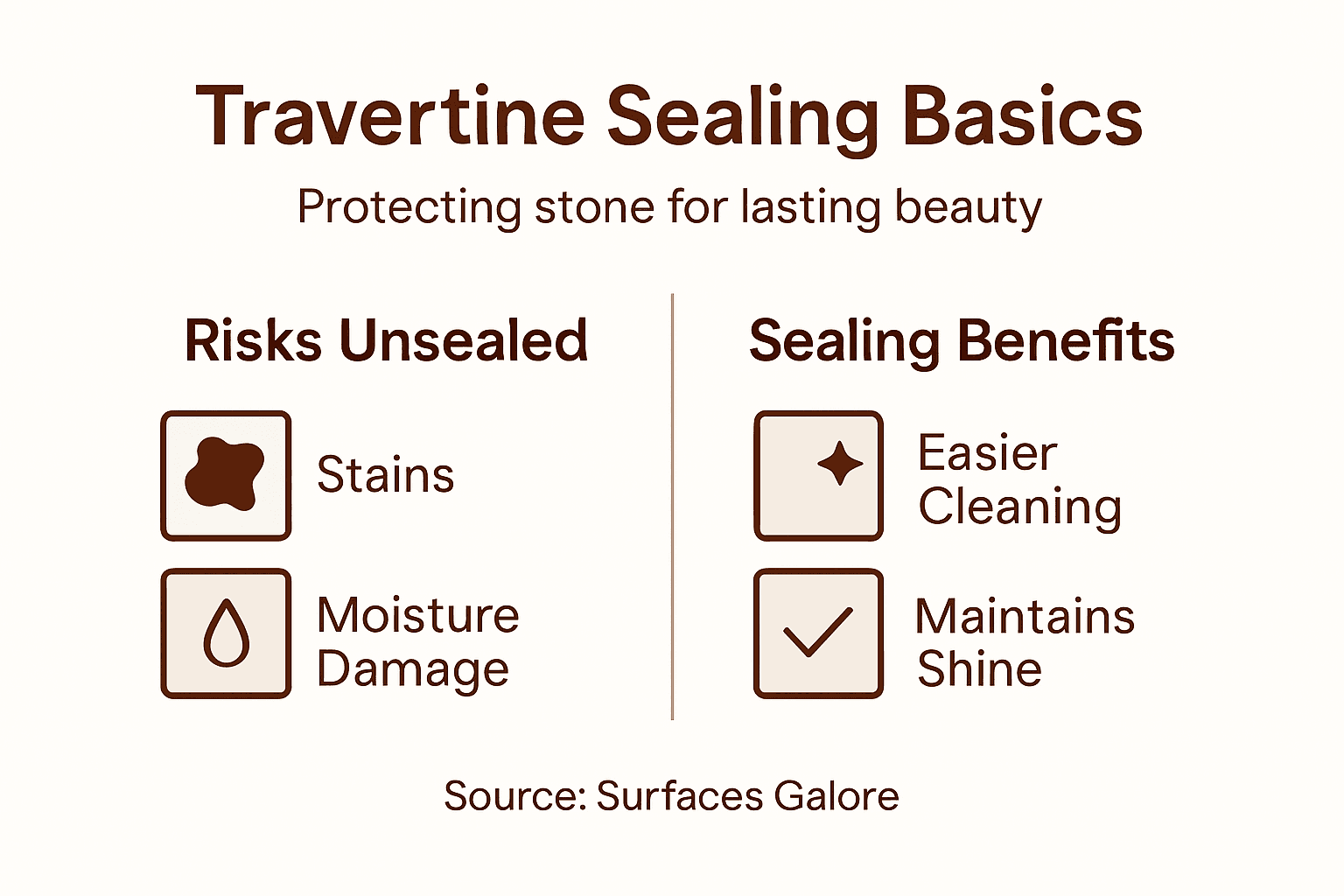 Infographic showing risks and benefits of sealing travertine