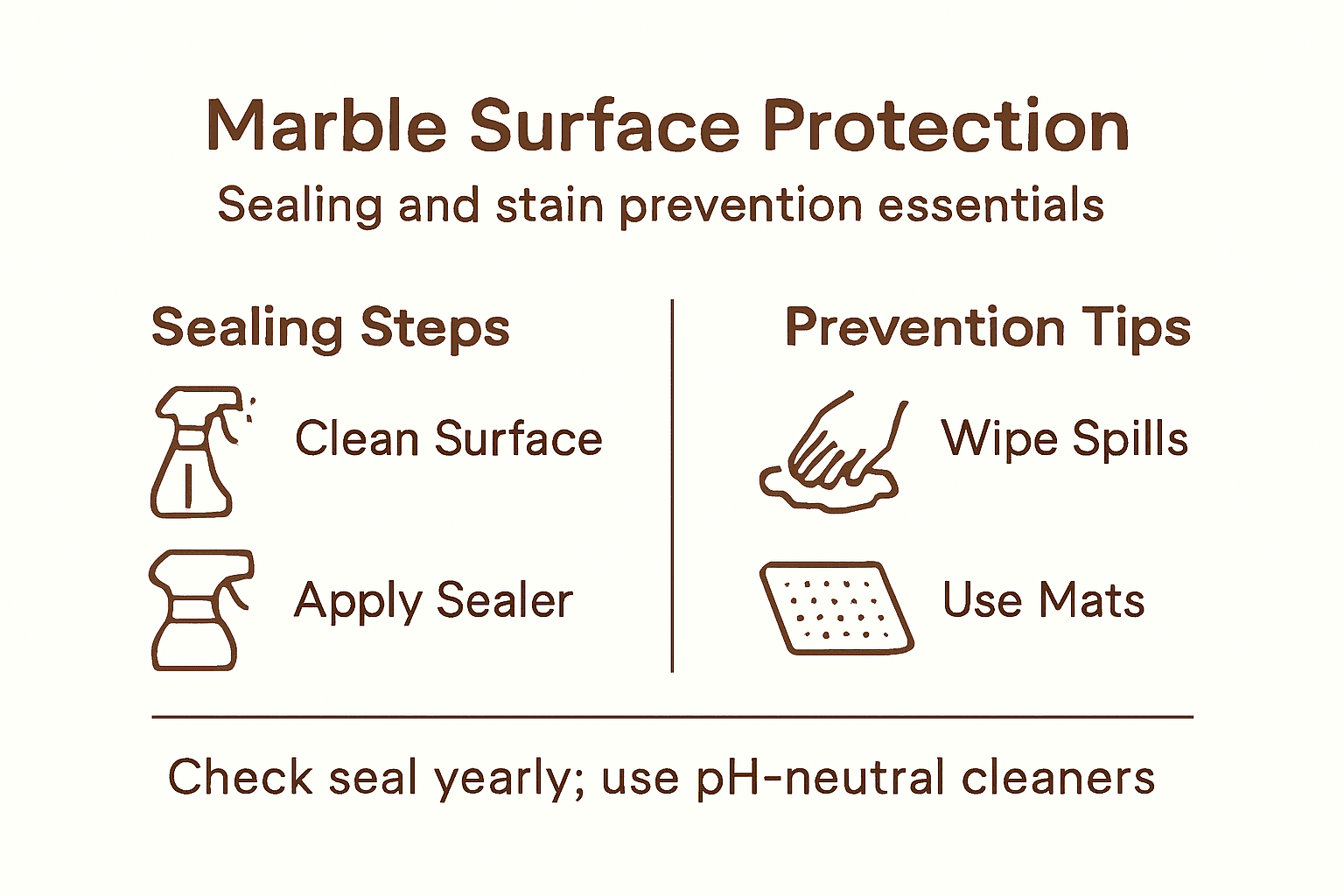 Infographic with marble sealing and prevention steps