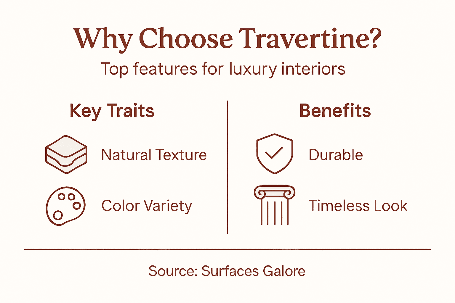 Infographic showing main reasons to choose travertine