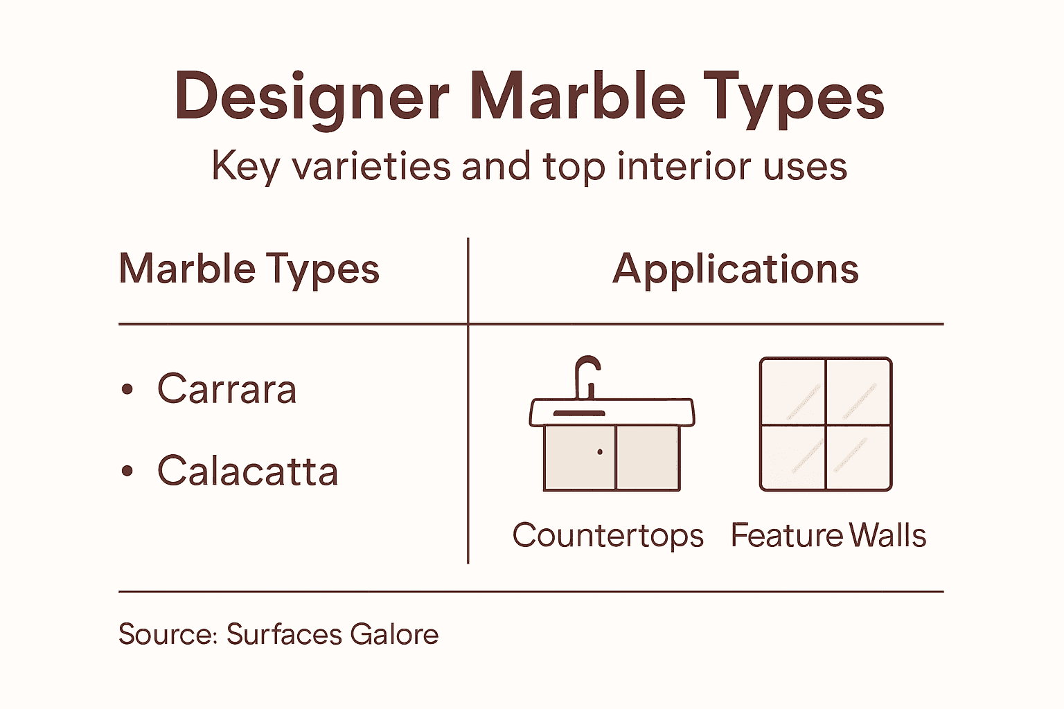 Infographic comparing marble types and uses
