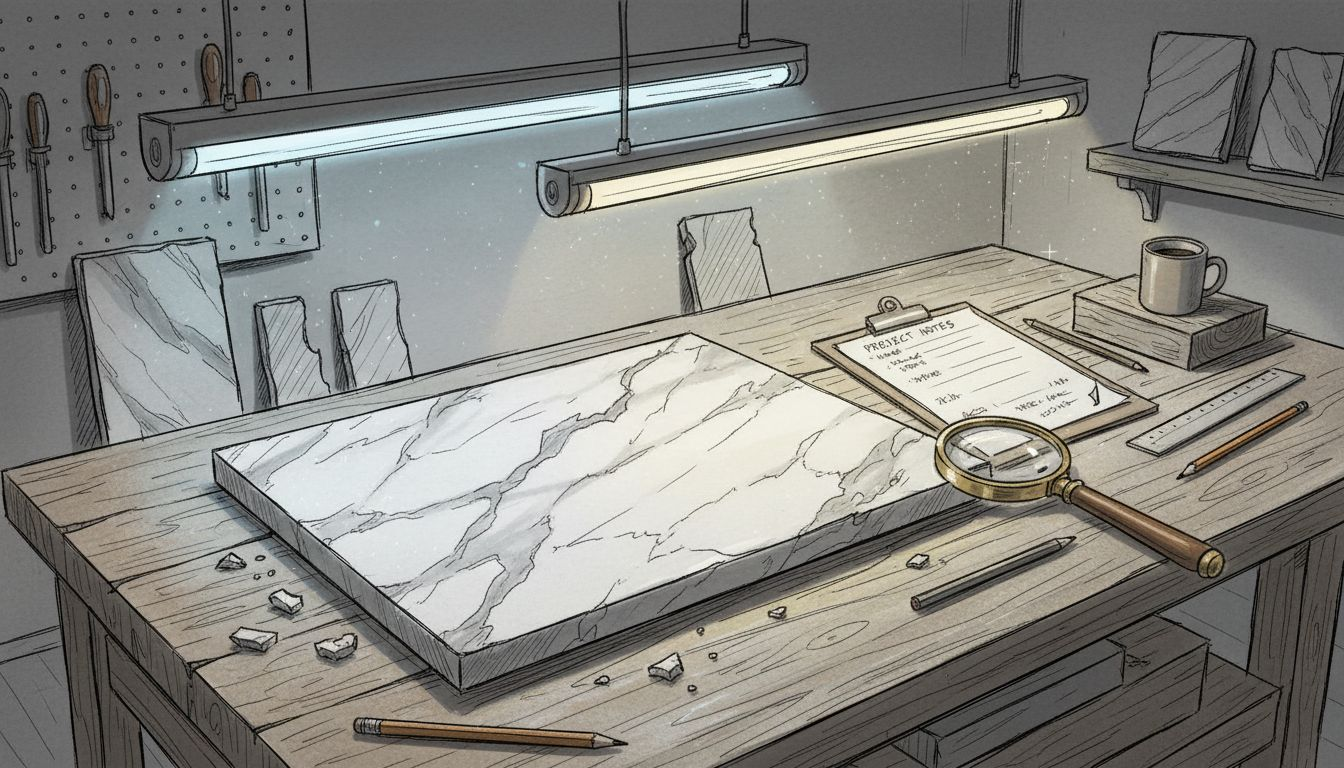 Close-up of marble slab showing crystals