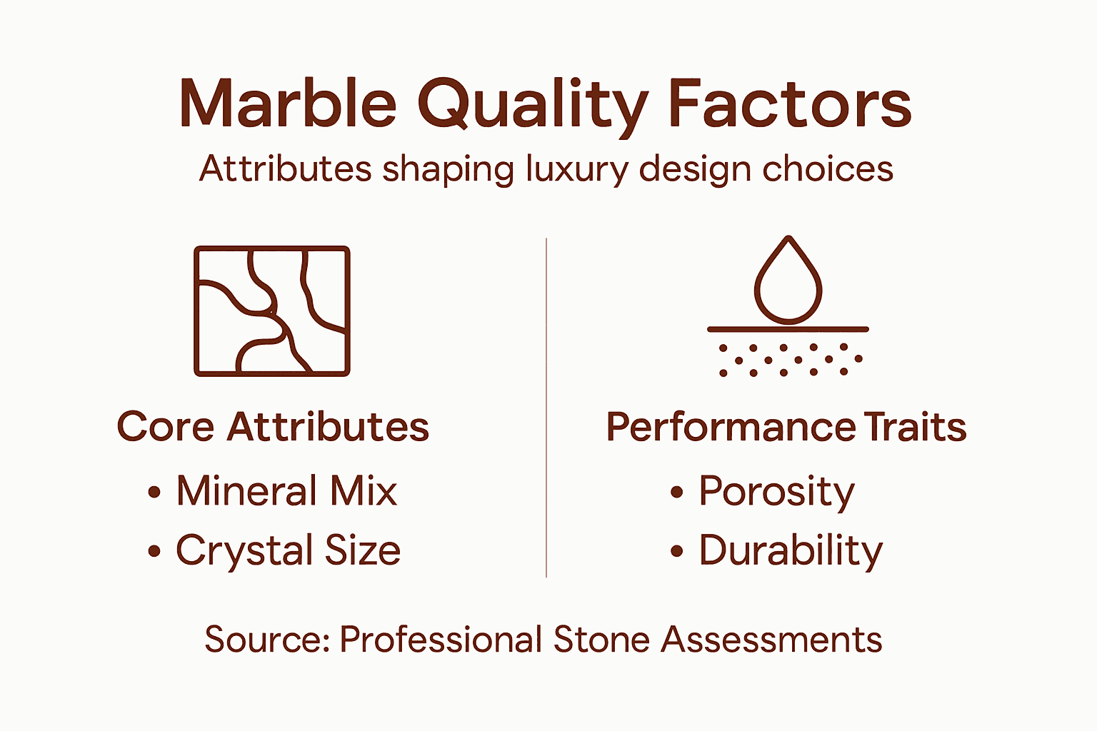 Infographic of marble quality attributes and traits