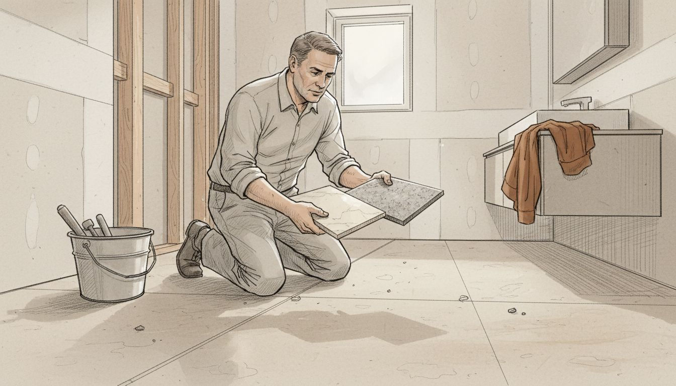 Contractor comparing travertine and limestone tiles