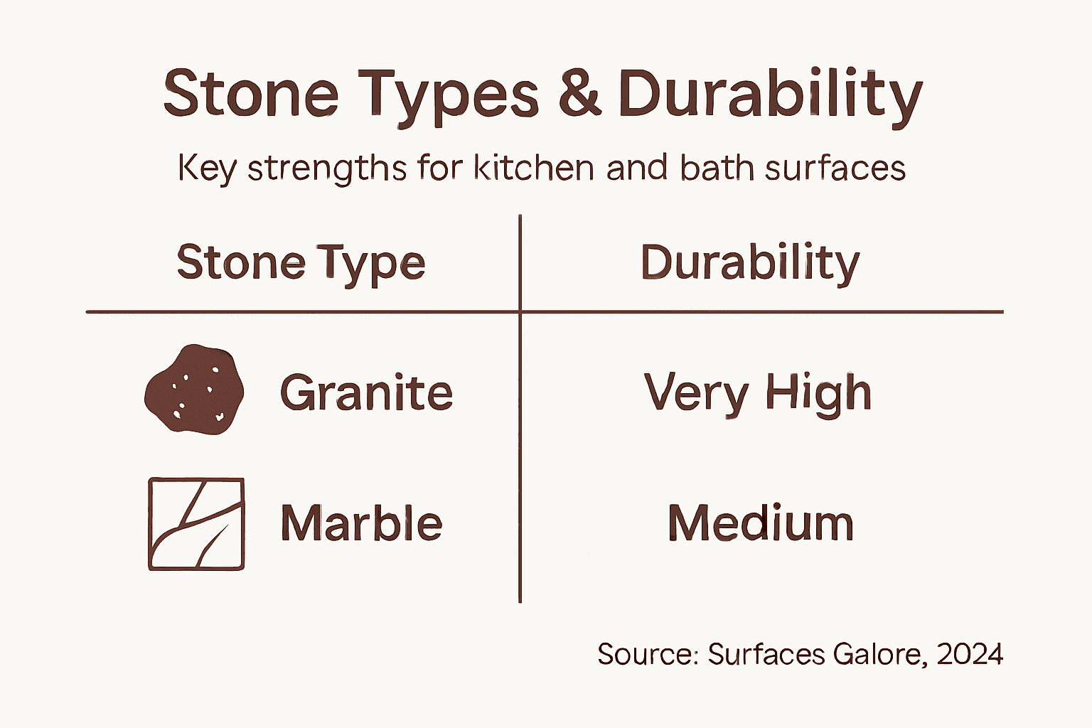 Infographic comparing stone types and durability