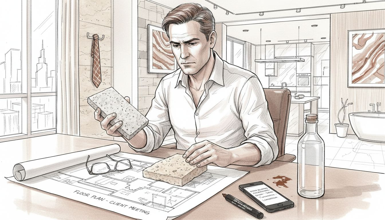 Architect comparing granite and limestone samples