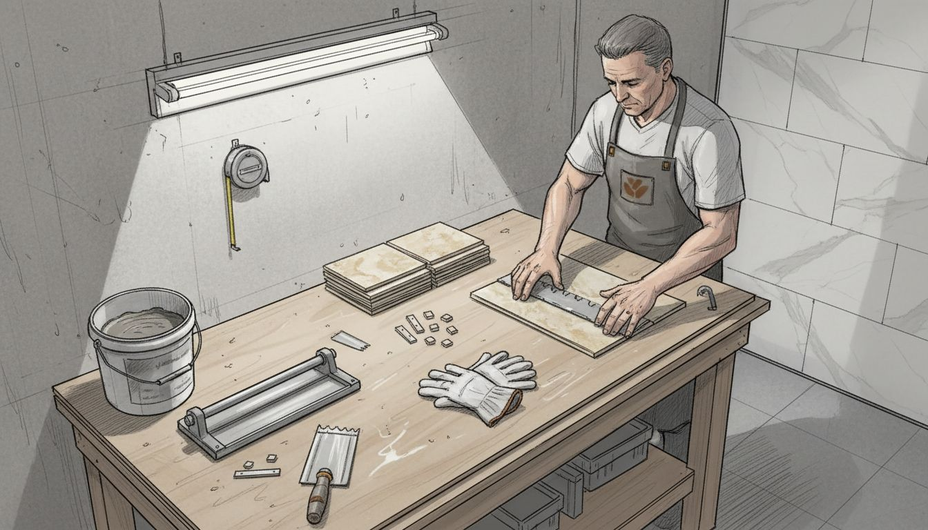 Tile installation tools arranged before work