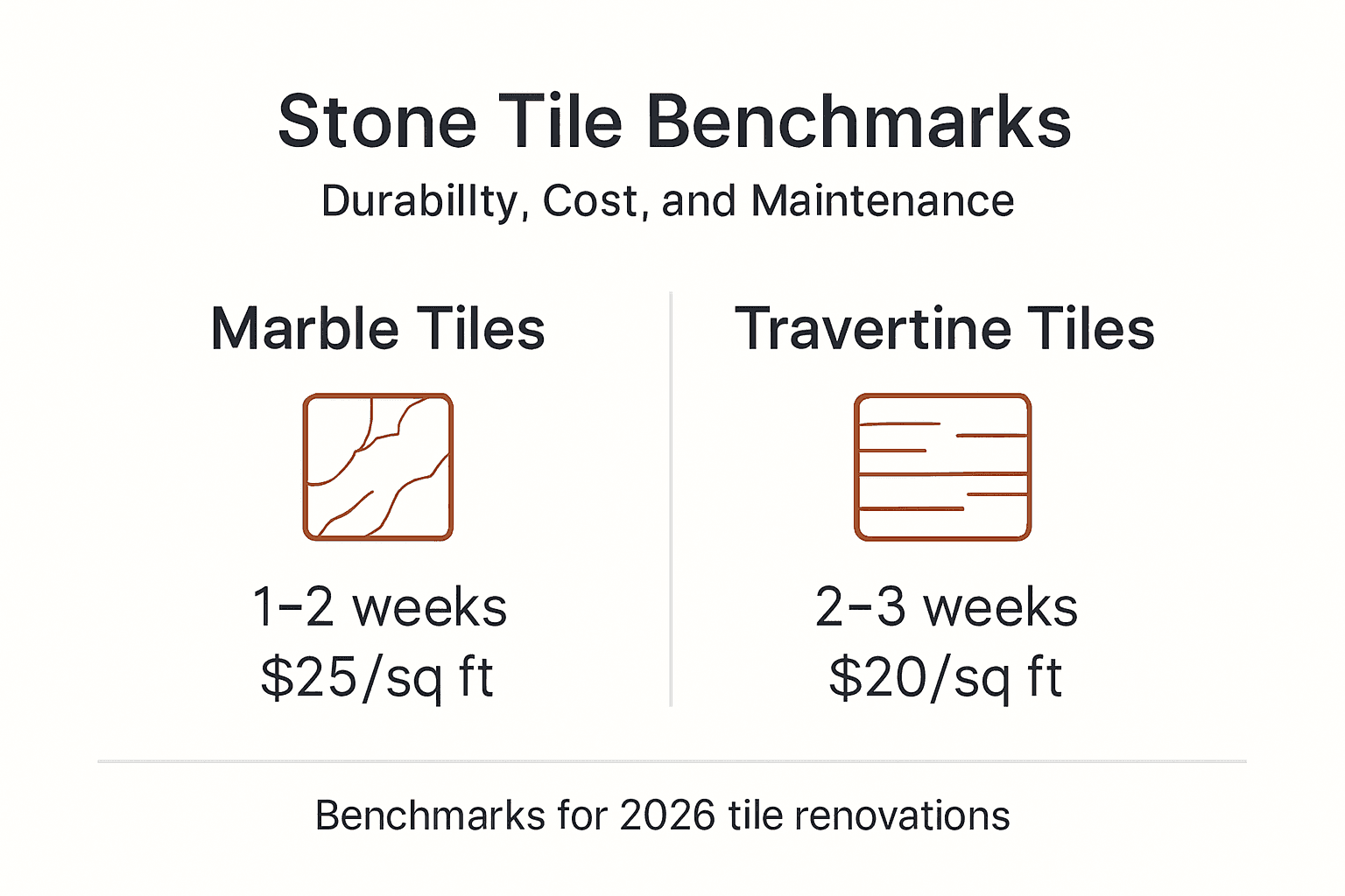 Infographic comparing marble and travertine benchmarks