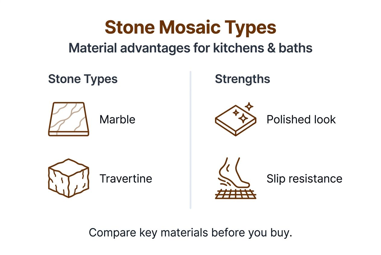 Infographic compares stone mosaic materials and strengths