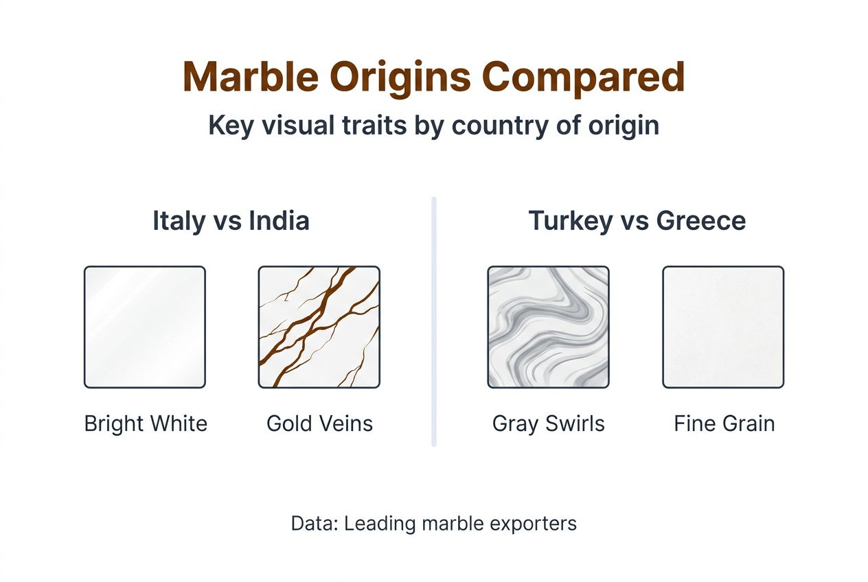 Infographic comparing marble origin visuals