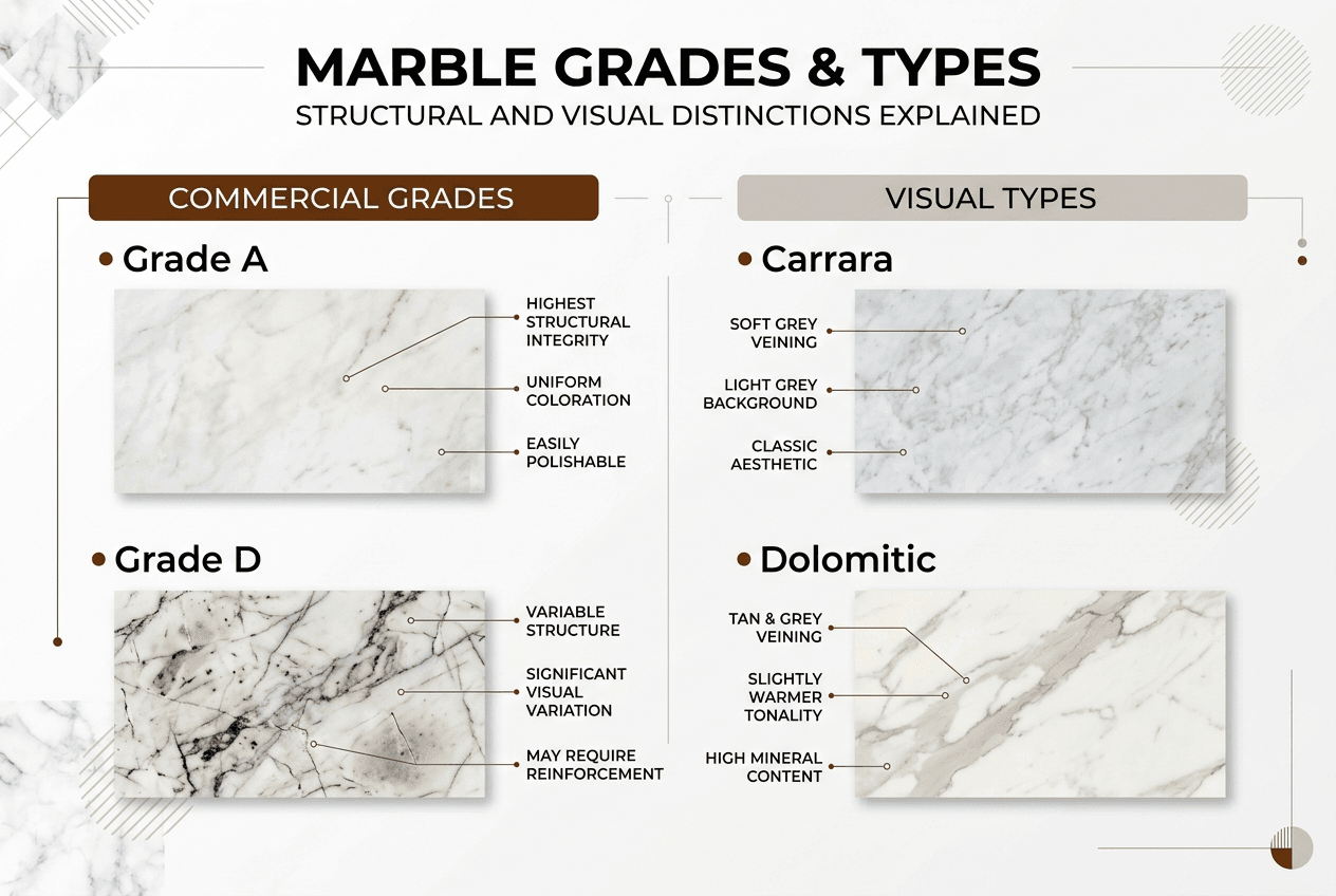 Infographic marble grades types visual guide