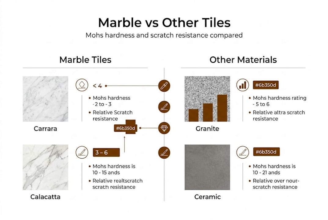 Infographic comparing marble and other tile hardness