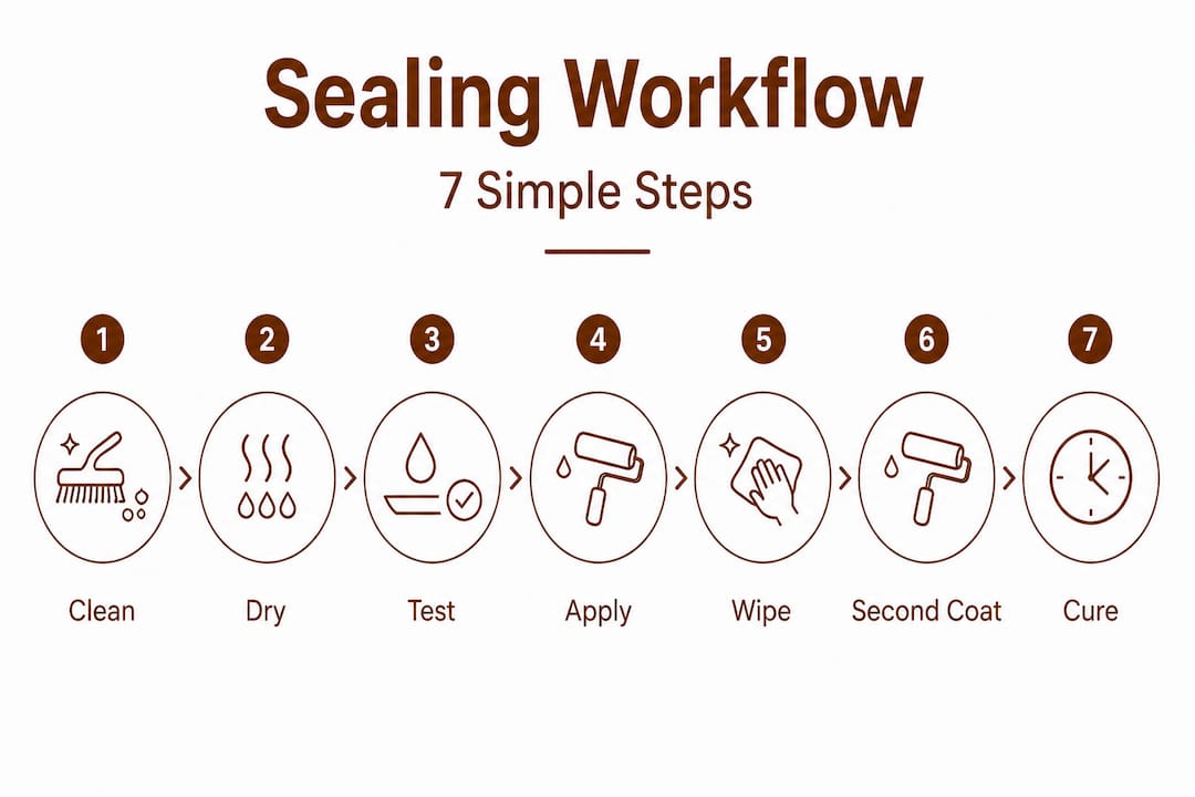 Infographic showing seven travertine sealing steps