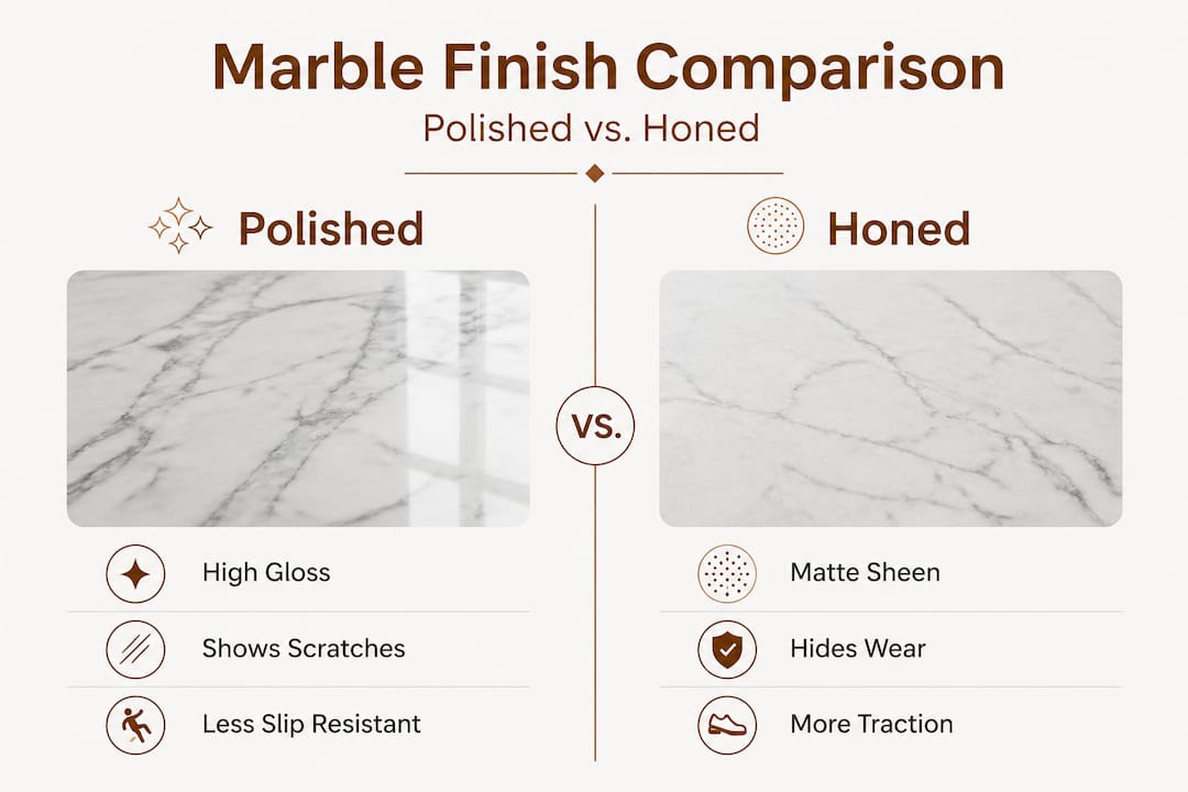 Infographic comparing polished and honed marble