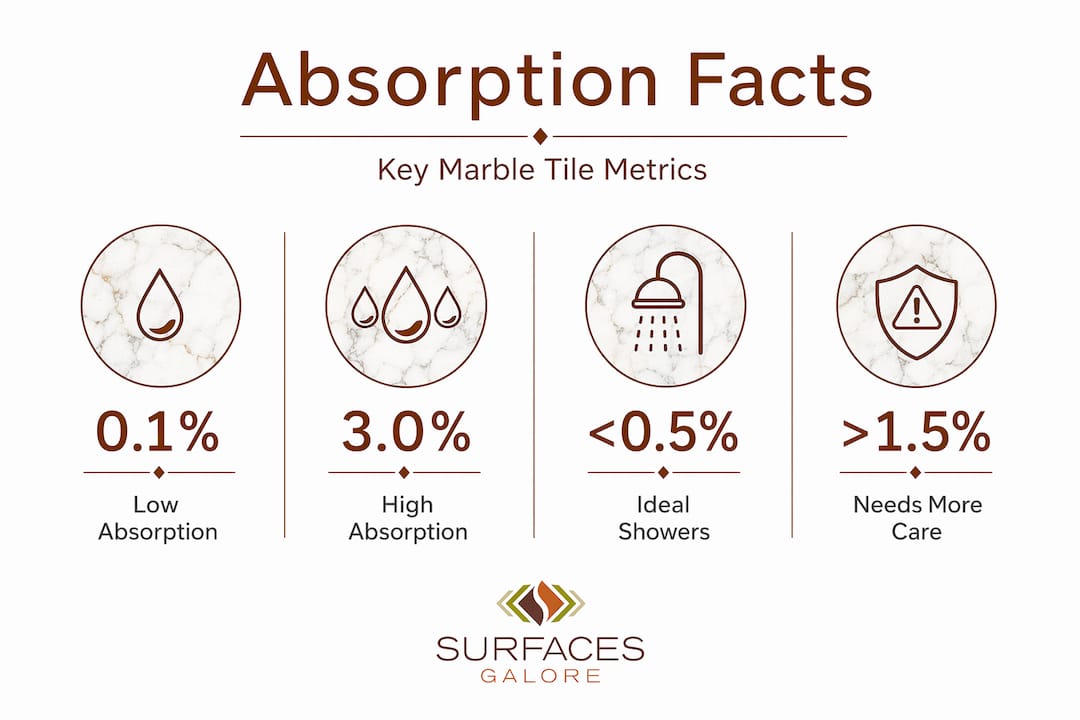 Infographic showing key marble tile absorption statistics