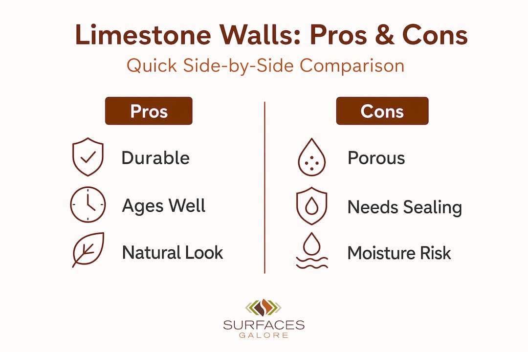 Infographic comparing limestone wall pros and cons