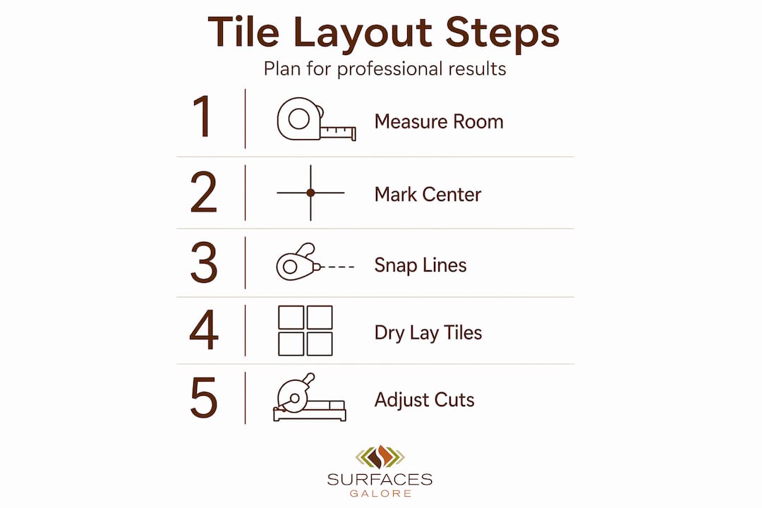 Infographic showing steps for tile layout